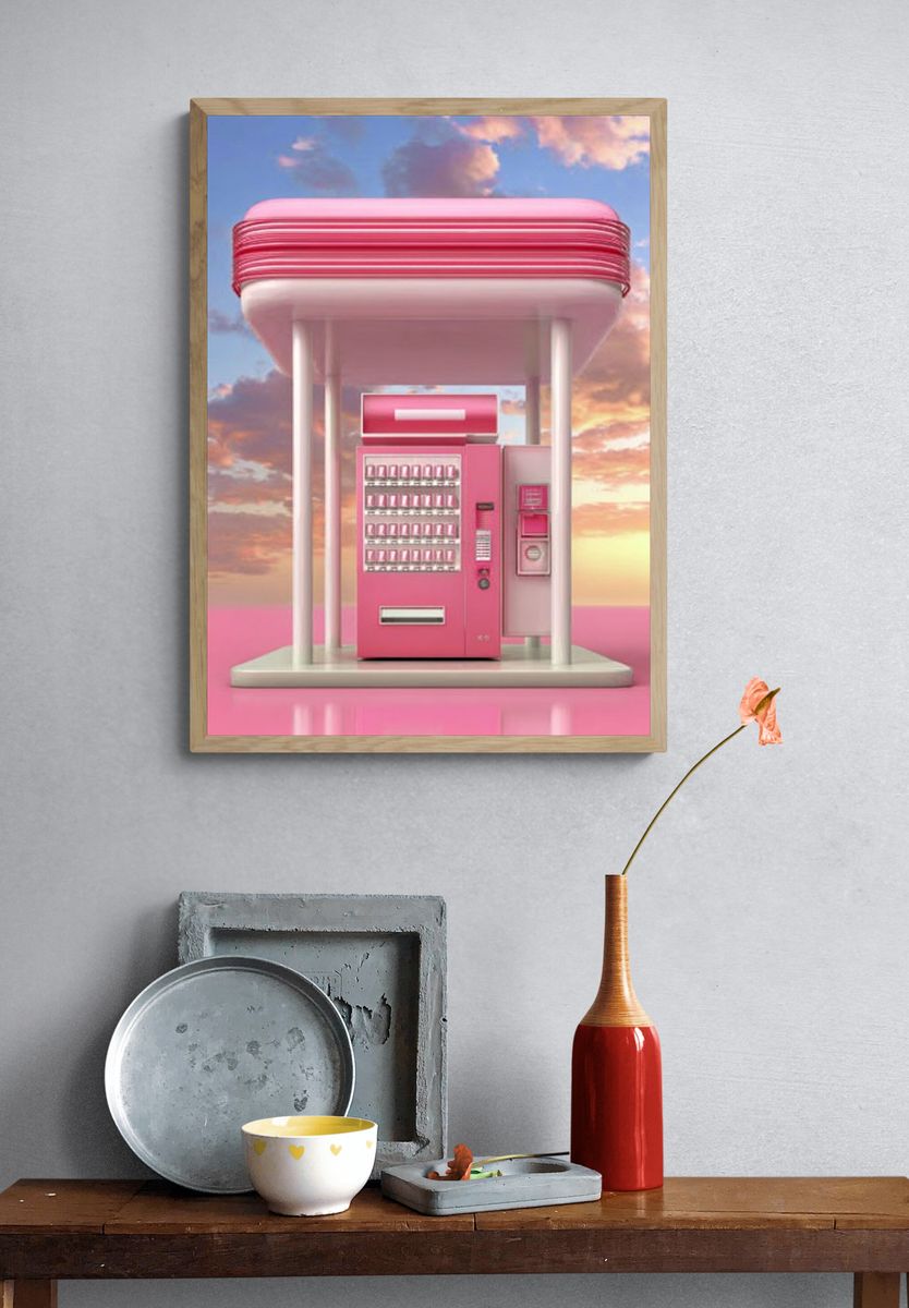 Pink Vending Machine Retro Print. — room view 3
