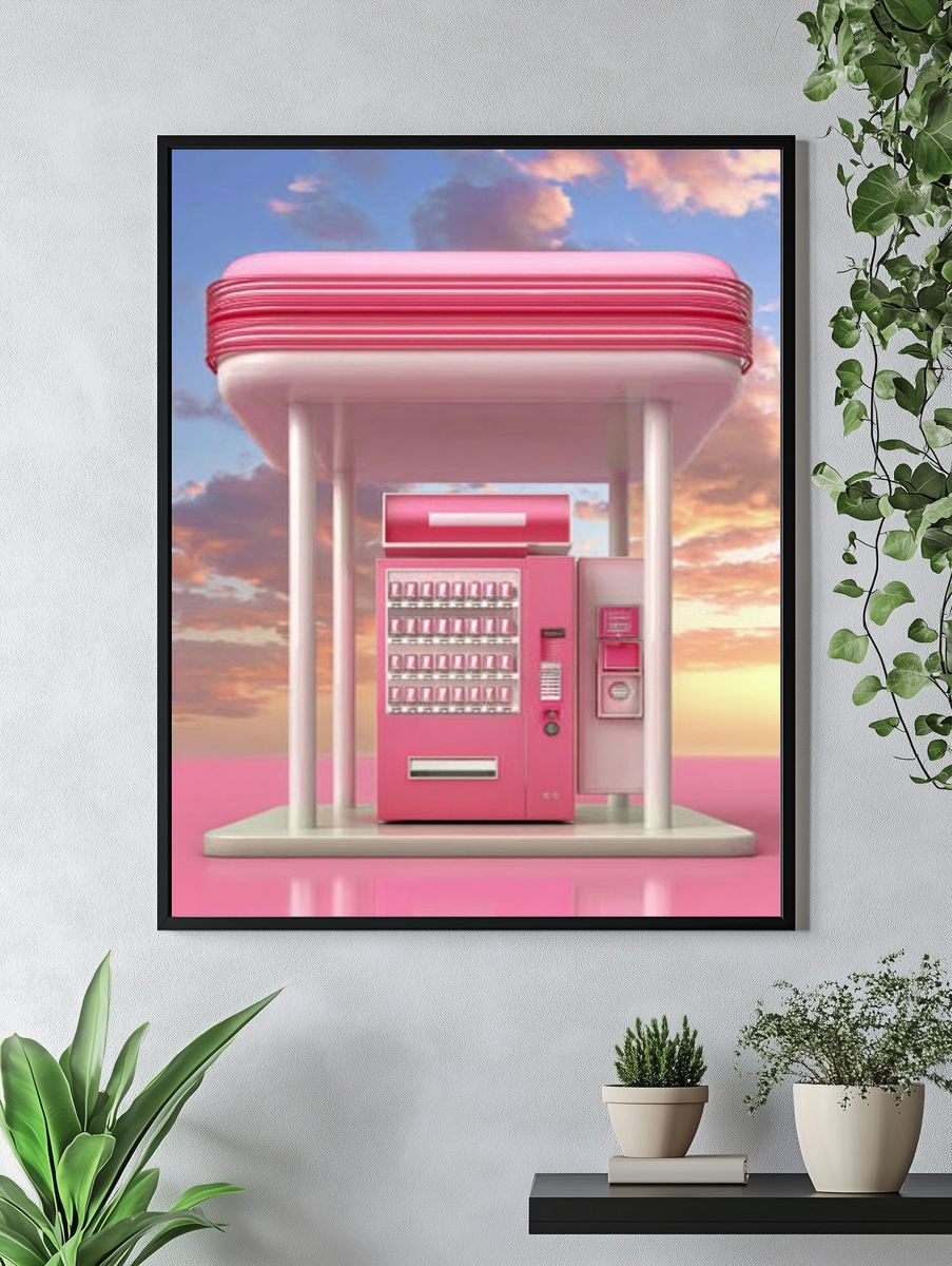 Pink Vending Machine Retro Print. — room view 4