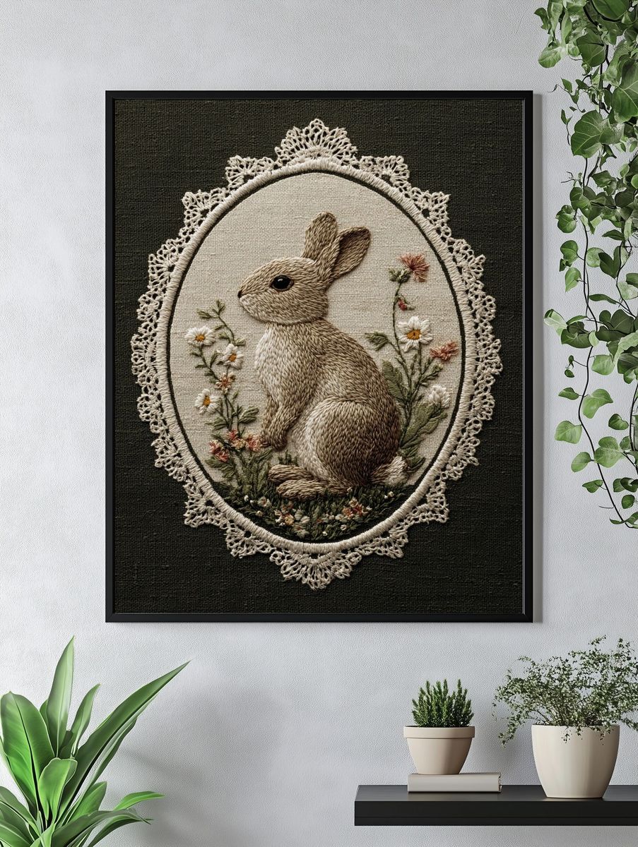Rabbit Embroidery Art Poster. — room view 4