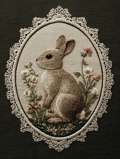 Rabbit Embroidery Art Poster. poster print