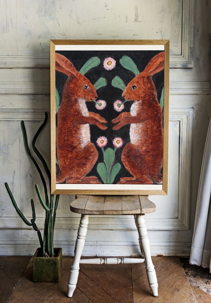 Two Hares (1865–90), vintage animal. — room view 1