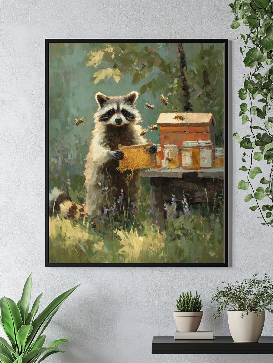 Raccoon with Honeycomb — Illustration Print. — room view 4
