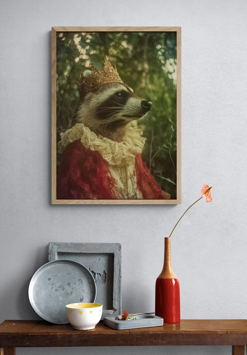 Regal Raccoon — Whimsical Animal Print. — room view 3