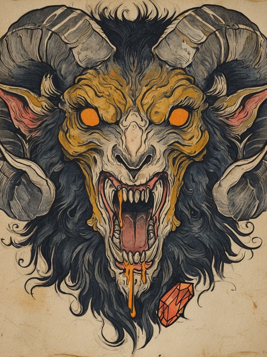 Ferocious Ram Head — Illustration Print. poster — illustration art