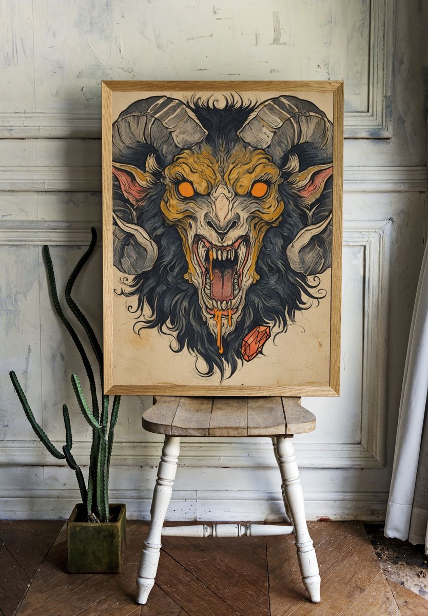 Ferocious Ram Head — Illustration Print. — room view 1
