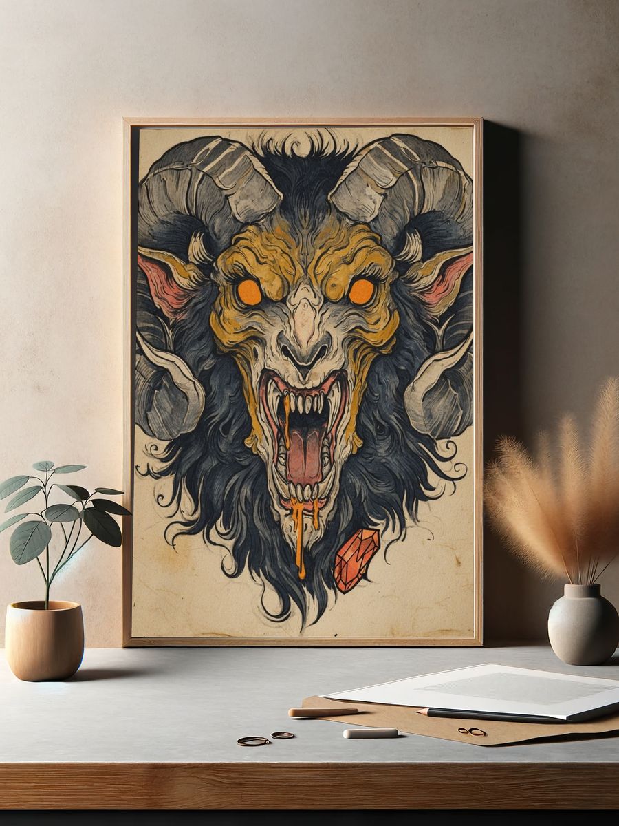 Ferocious Ram Head — Illustration Print. — room view 2