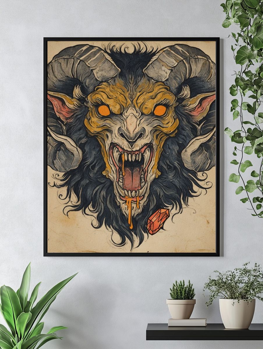 Ferocious Ram Head — Illustration Print. — room view 4