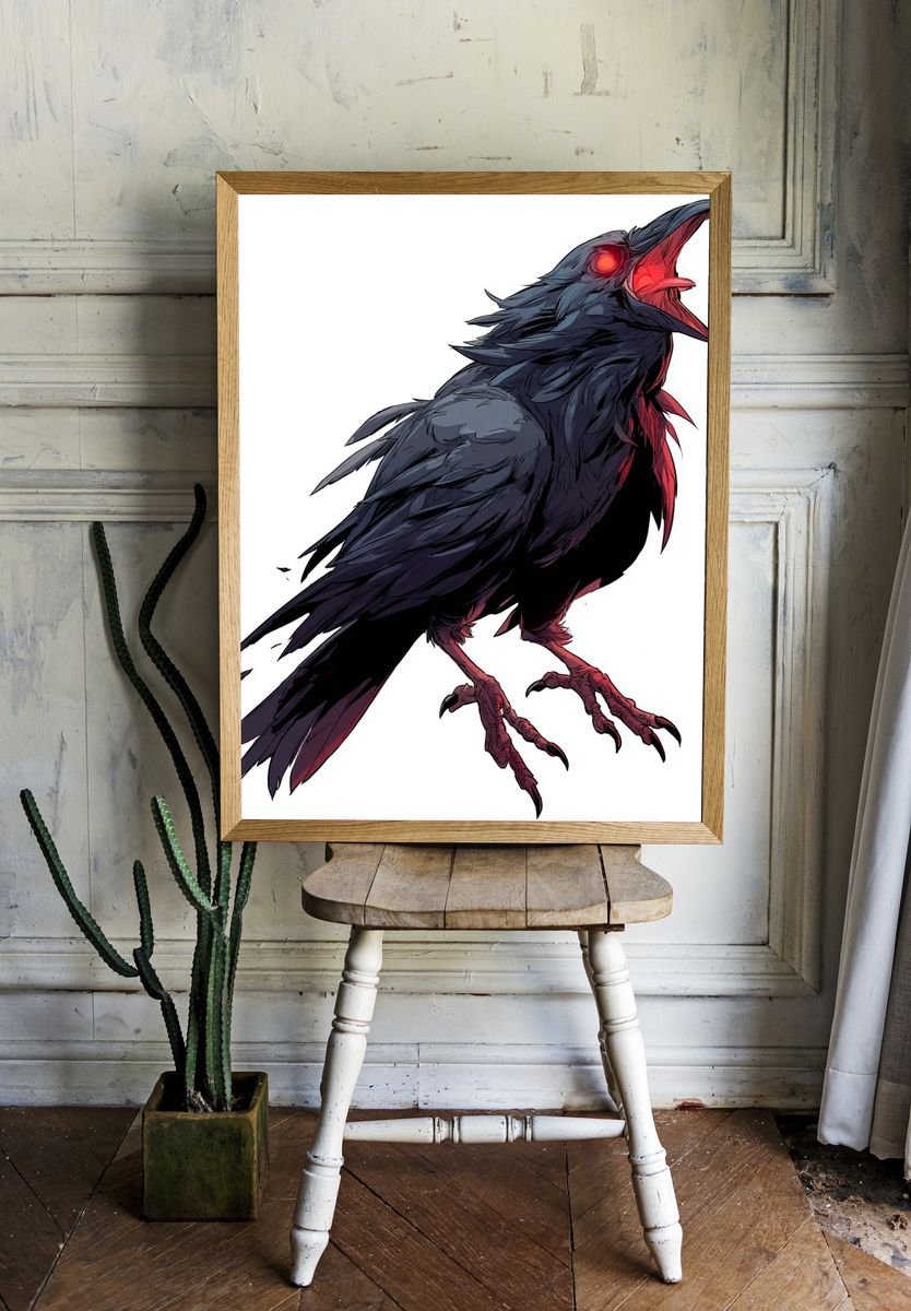 Crimson Raven Digital Art Print. — room view 1