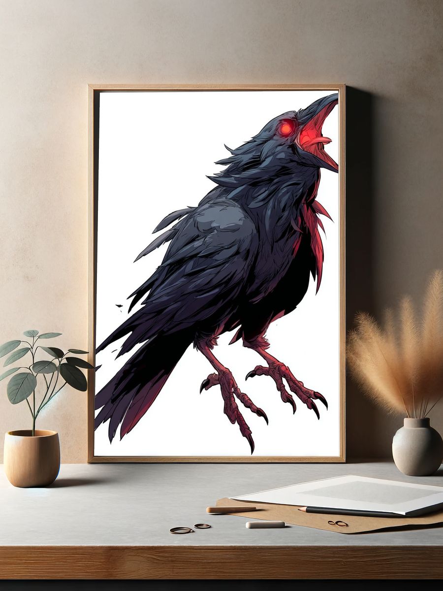 Crimson Raven Digital Art Print. — room view 2