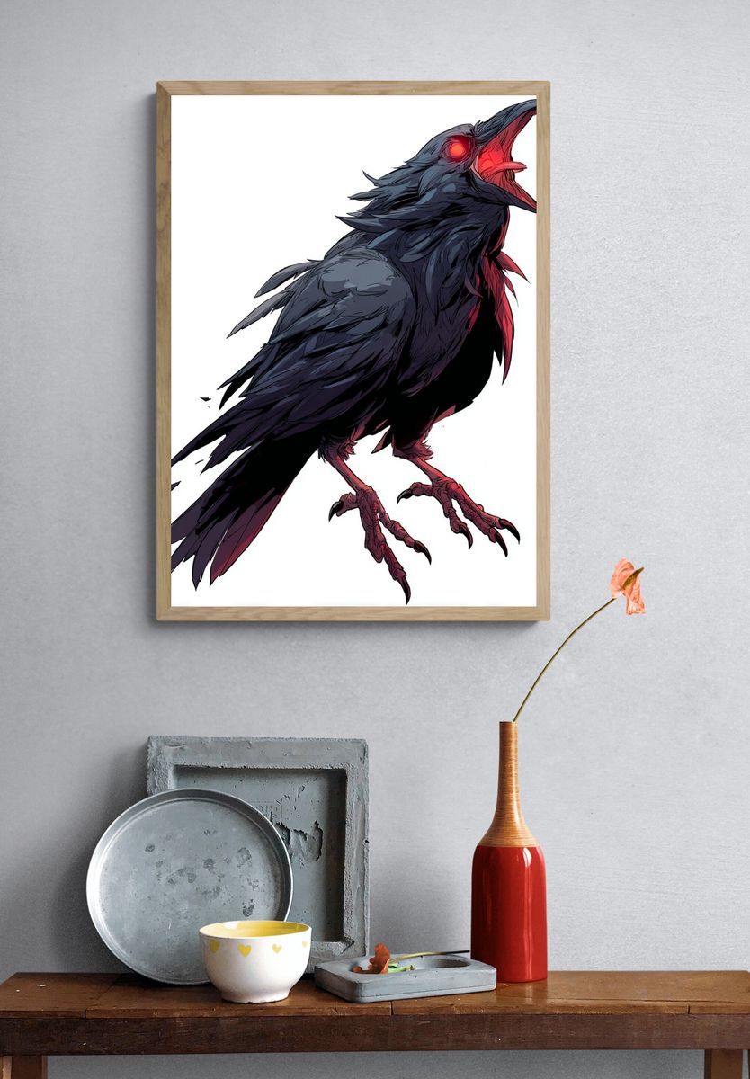 Crimson Raven Digital Art Print. — room view 3