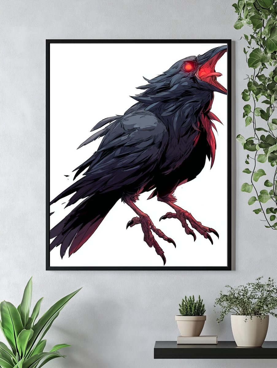 Crimson Raven Digital Art Print. — room view 4