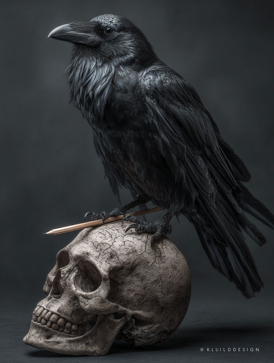 Raven on Skull Dark Illustration Poster. poster — illustration art