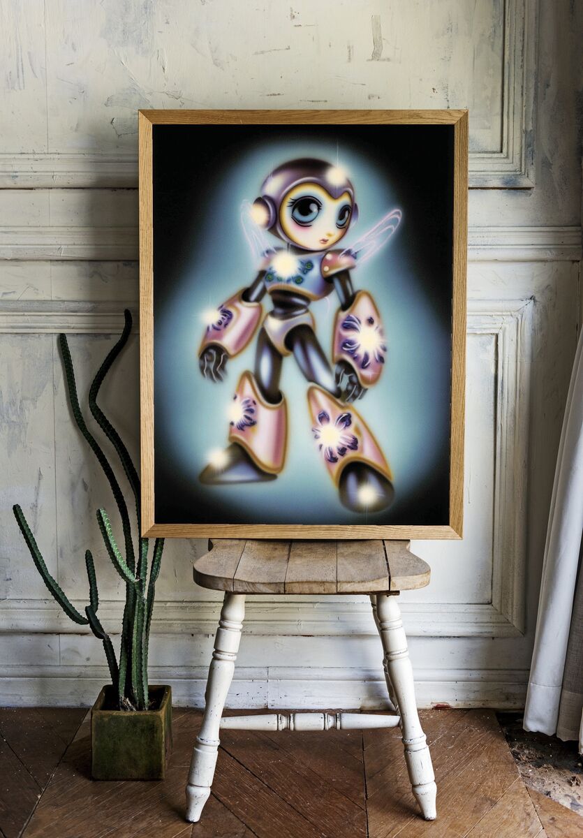Futuristic Robot Girl — Digital Art Print. — room view 1