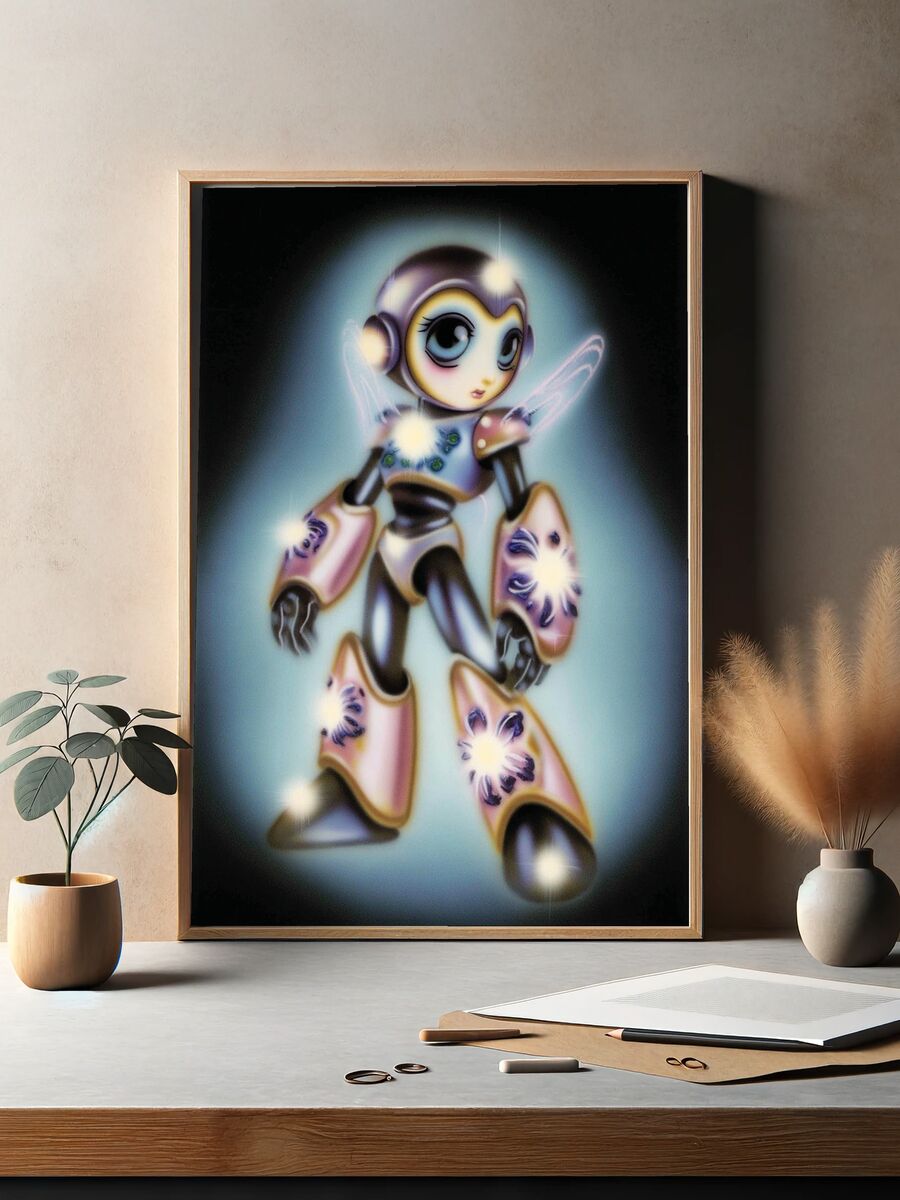Futuristic Robot Girl — Digital Art Print. — room view 2