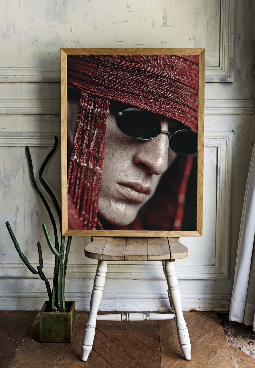 Red Beaded Portrait Photography Poster. — room view 1