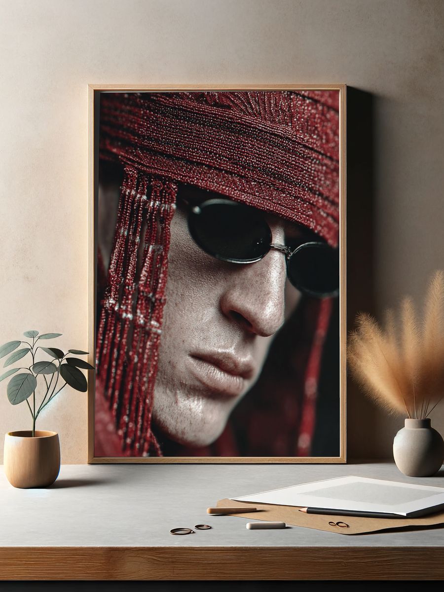 Red Beaded Portrait Photography Poster. — room view 2