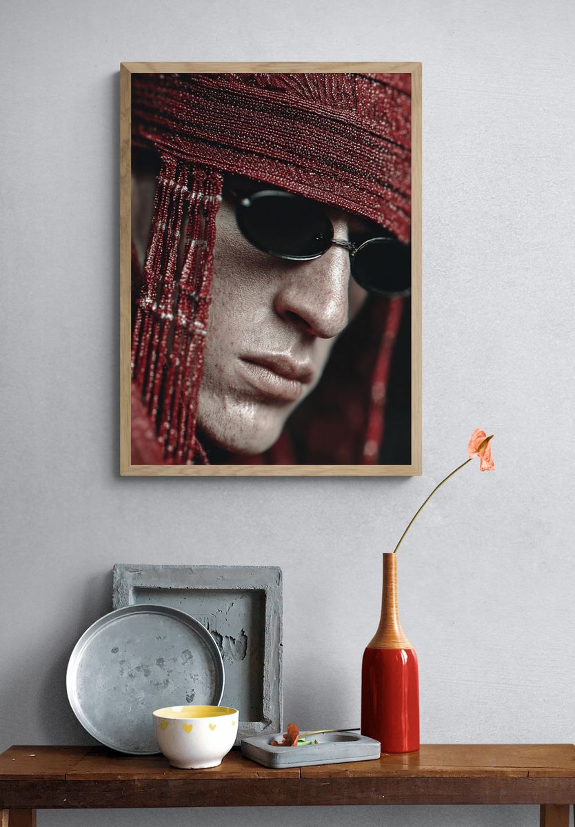 Red Beaded Portrait Photography Poster. — room view 3