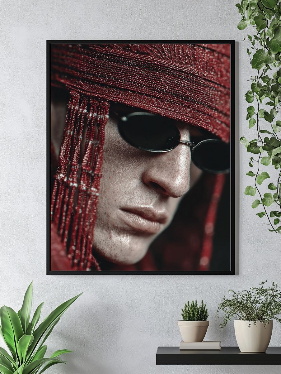 Red Beaded Portrait Photography Poster. — room view 4