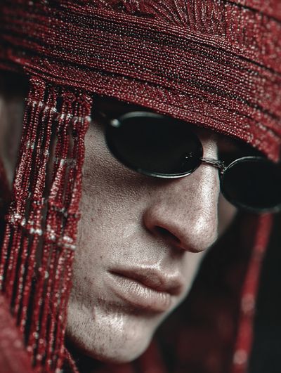 Red Beaded Portrait Photography Poster. poster print