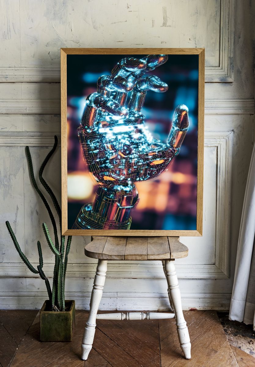 Futuristic Robotic Hand — Digital Art Print. — room view 1