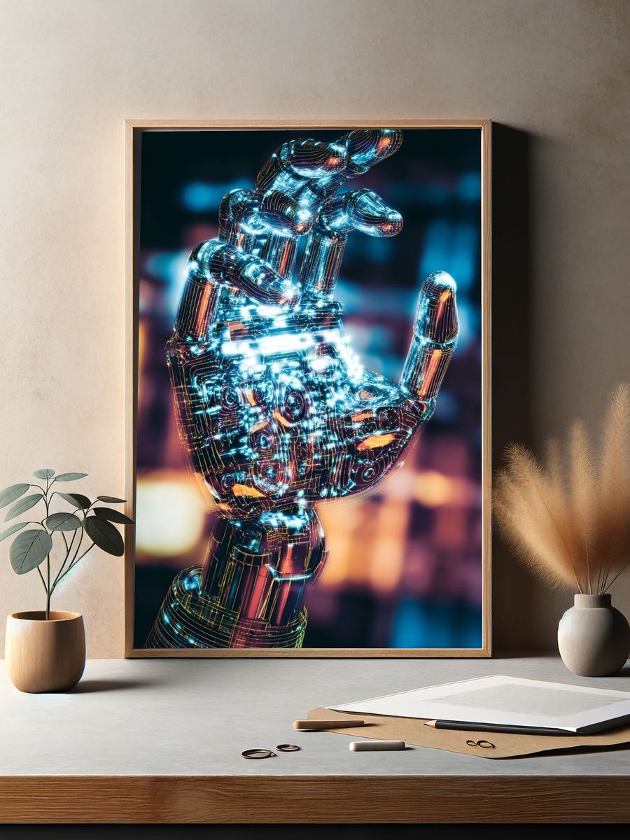 Futuristic Robotic Hand — Digital Art Print. — room view 2