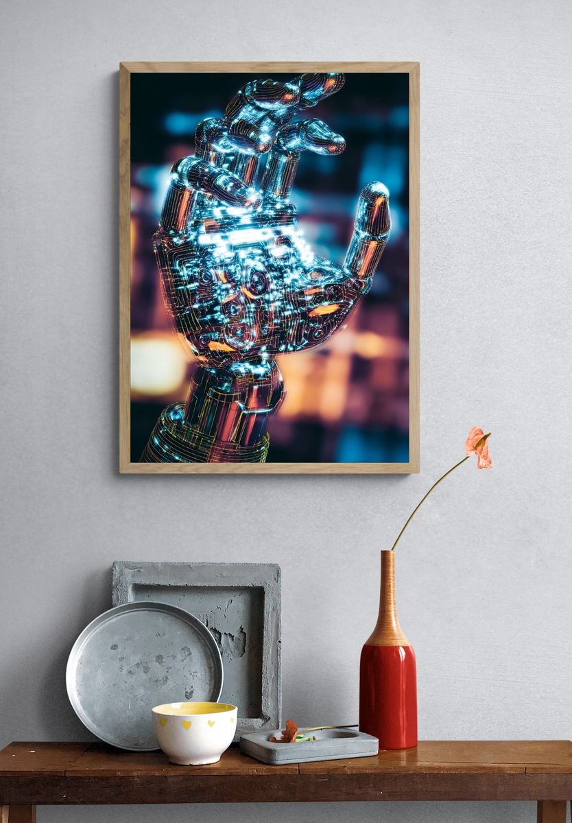 Futuristic Robotic Hand — Digital Art Print. — room view 3