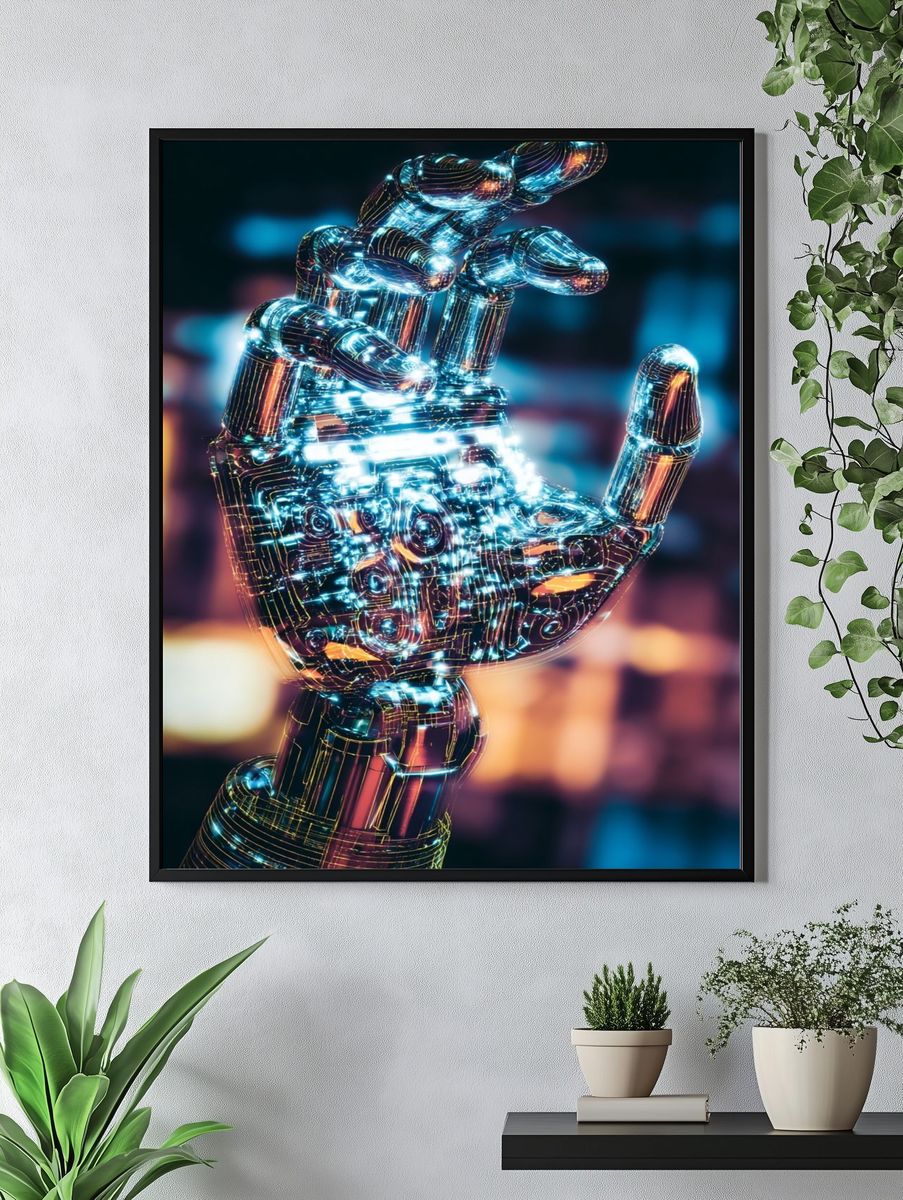 Futuristic Robotic Hand — Digital Art Print. — room view 4
