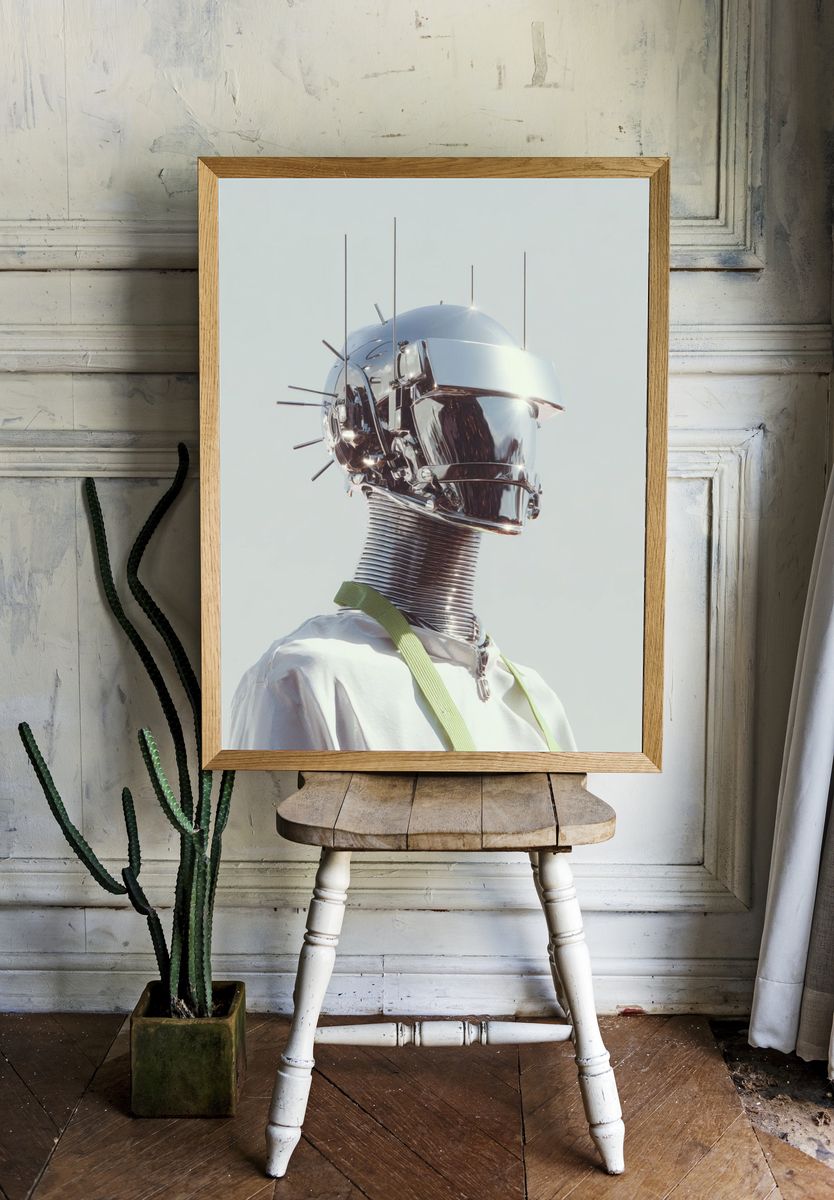 Futuristic Robot Head — Digital Art Print. — room view 1