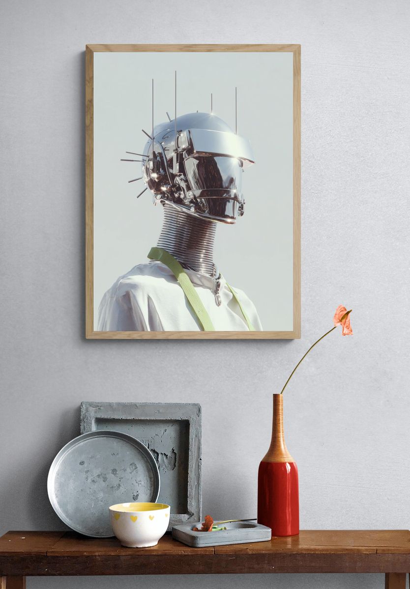 Futuristic Robot Head — Digital Art Print. — room view 3