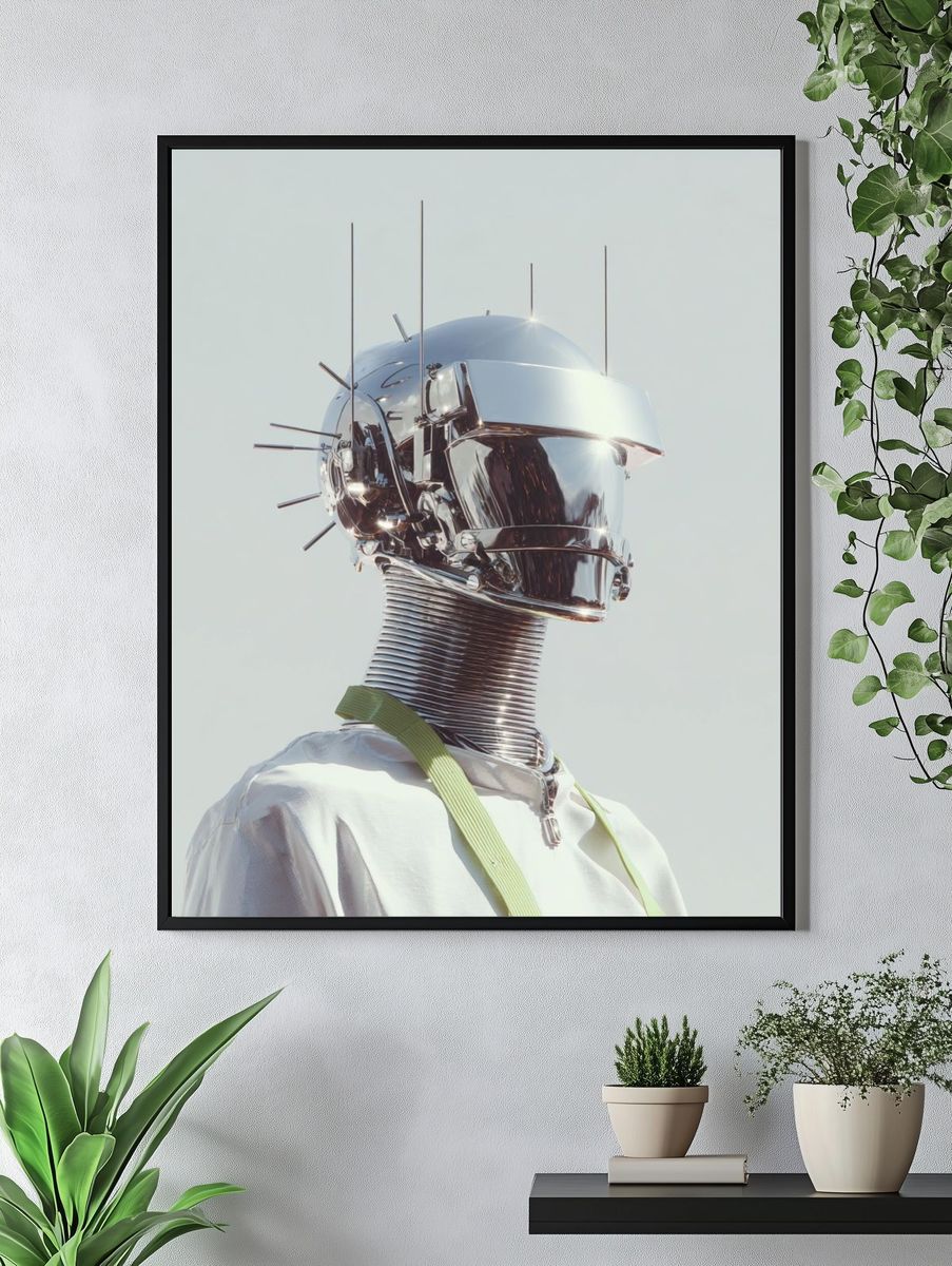 Futuristic Robot Head — Digital Art Print. — room view 4