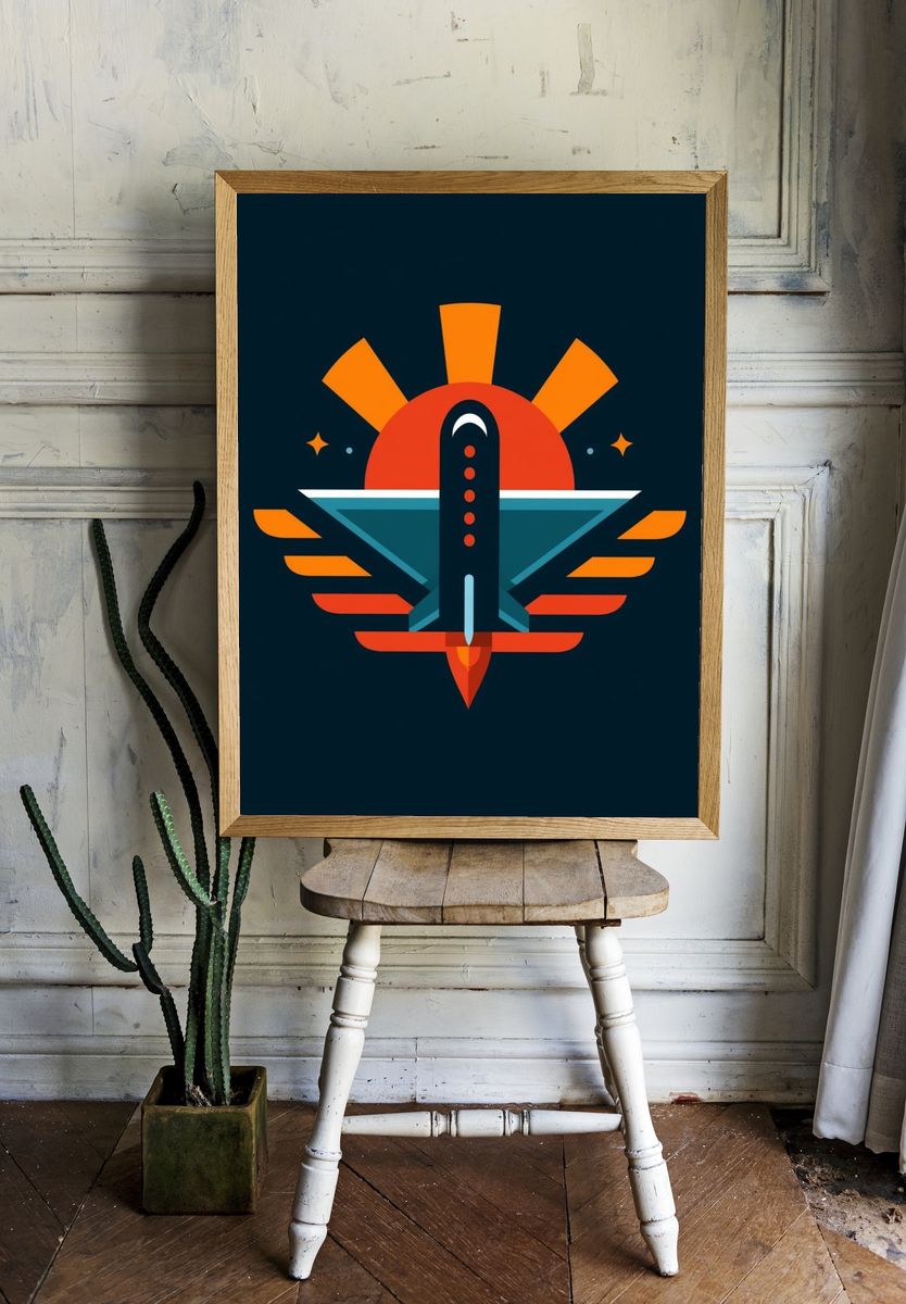 Retro Rocket Emblem Poster. — room view 1