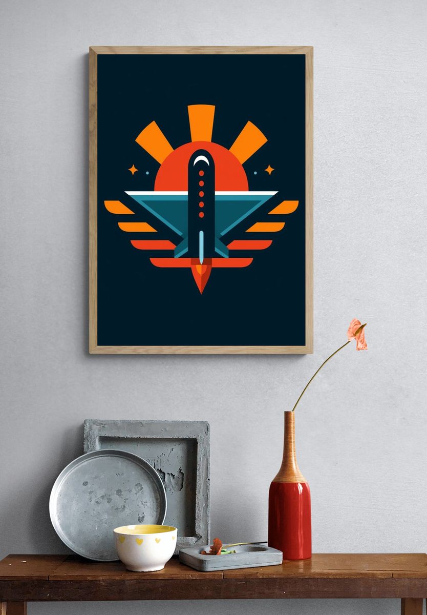 Retro Rocket Emblem Poster. — room view 3