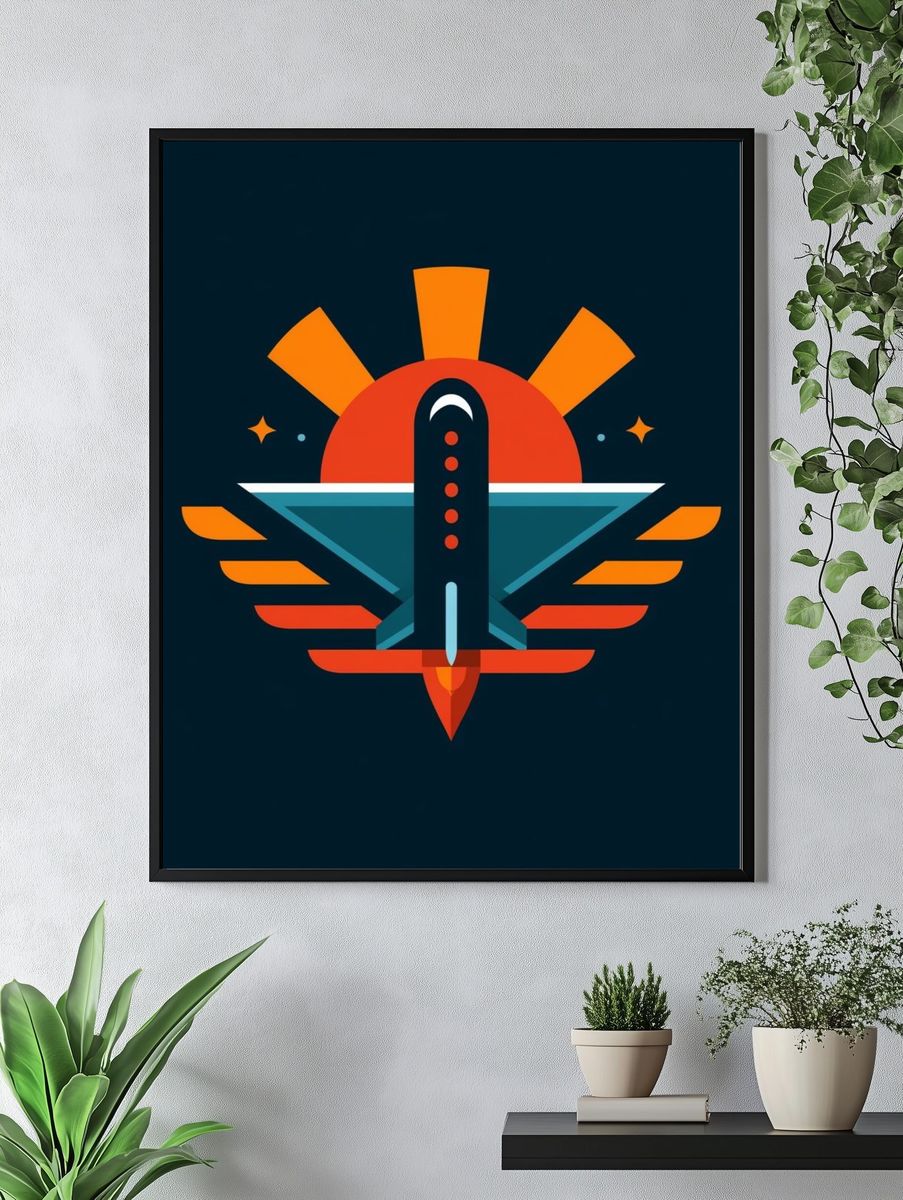Retro Rocket Emblem Poster. — room view 4