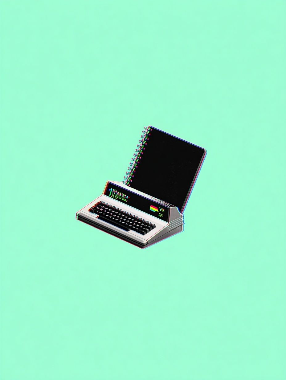 Retro Computer and Notebook — Digital Art Print. poster detail