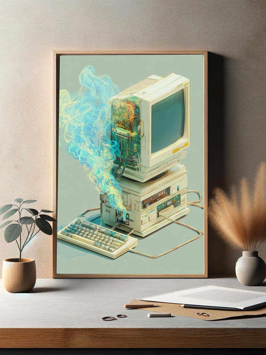 Retro Computer — Digital Art Print. — room view 2