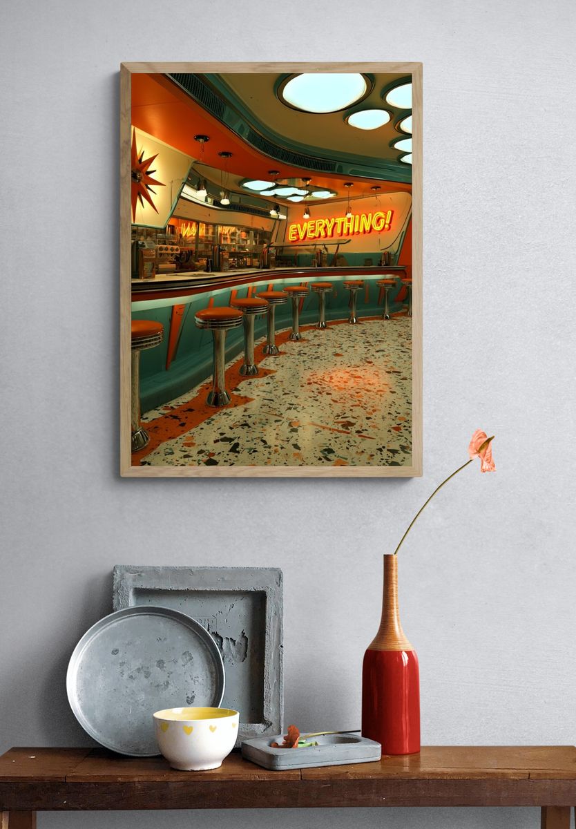 Retro Diner Interior Photography Poster. — room view 3