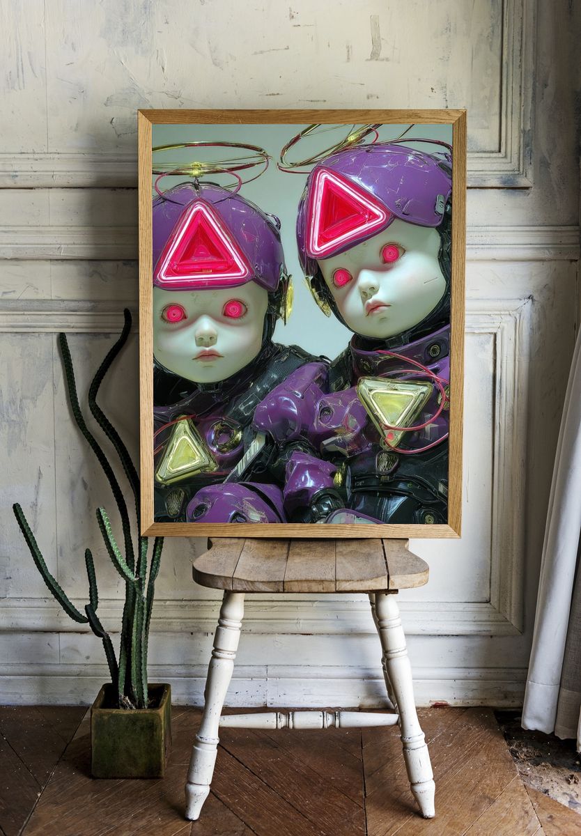 Futuristic Robot Dolls — Digital Art Print. — room view 1