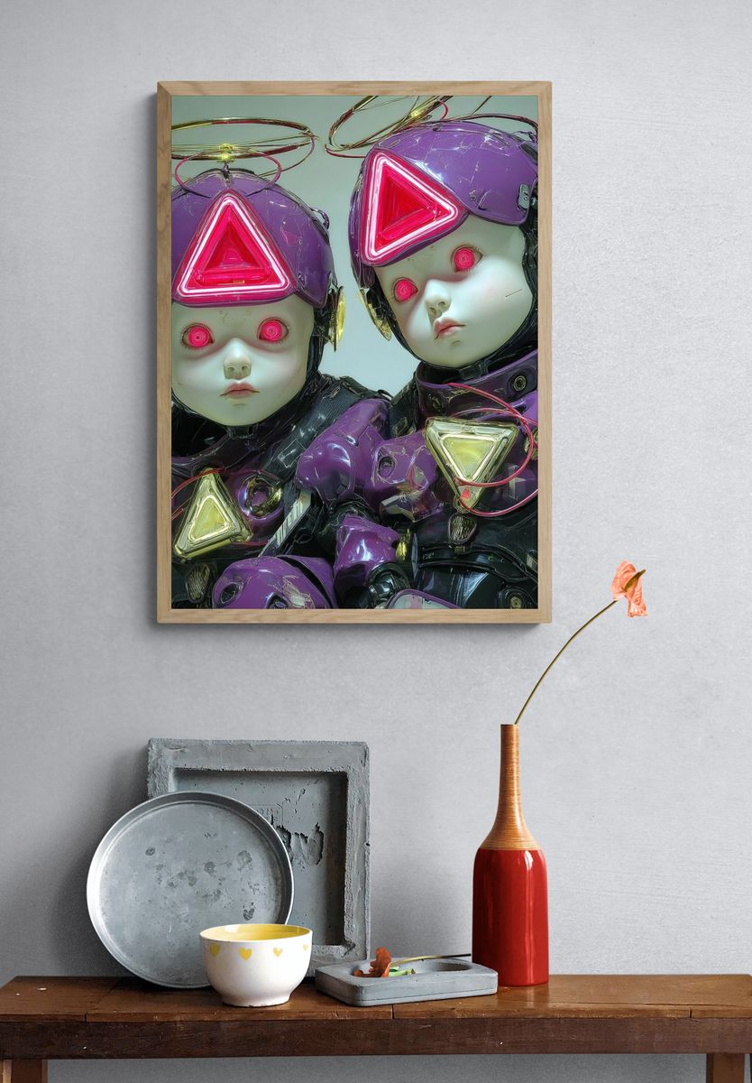 Futuristic Robot Dolls — Digital Art Print. — room view 3