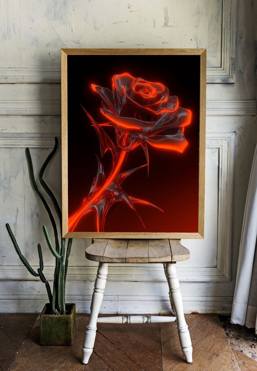 Glowing Red Rose — Digital Art Print. — room view 1