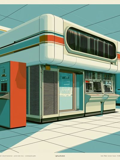 Retro Futuristic Control Room Poster. poster print