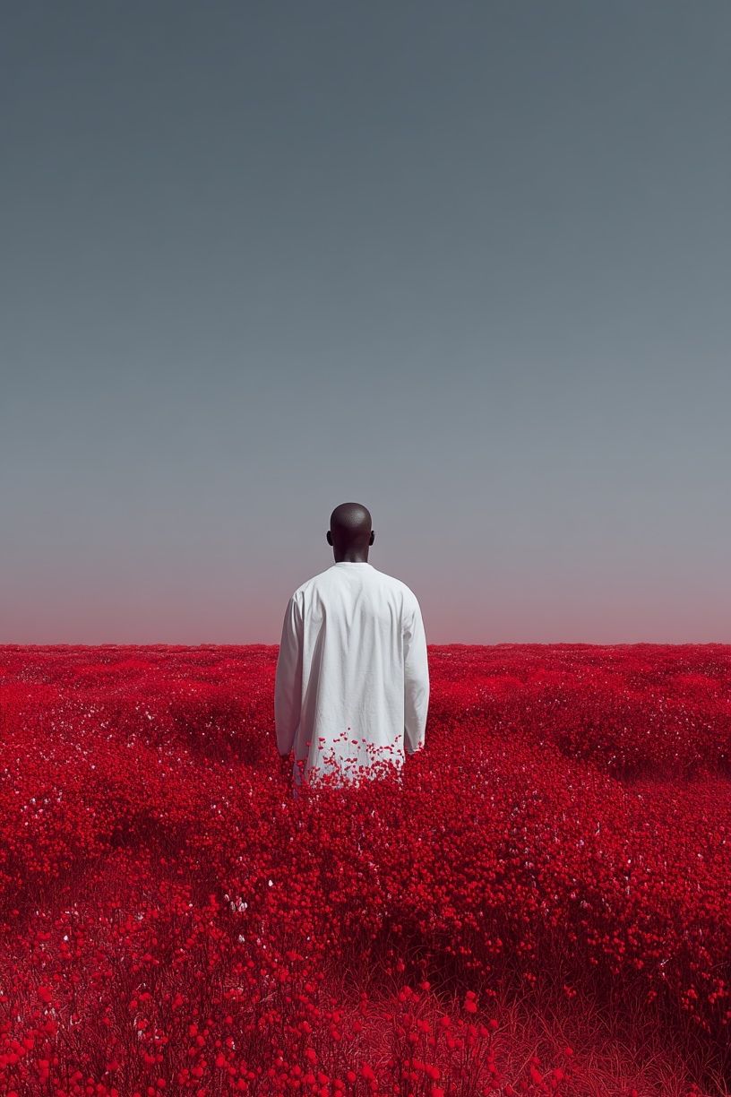 Man in Red Flower Field — Photography Print. poster detail