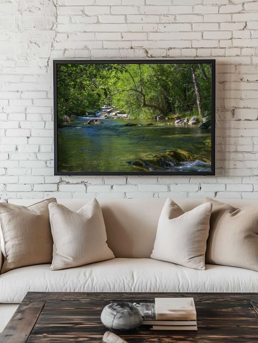 Serene River Landscape — Calming Nature Wall Art Print. — room view 1