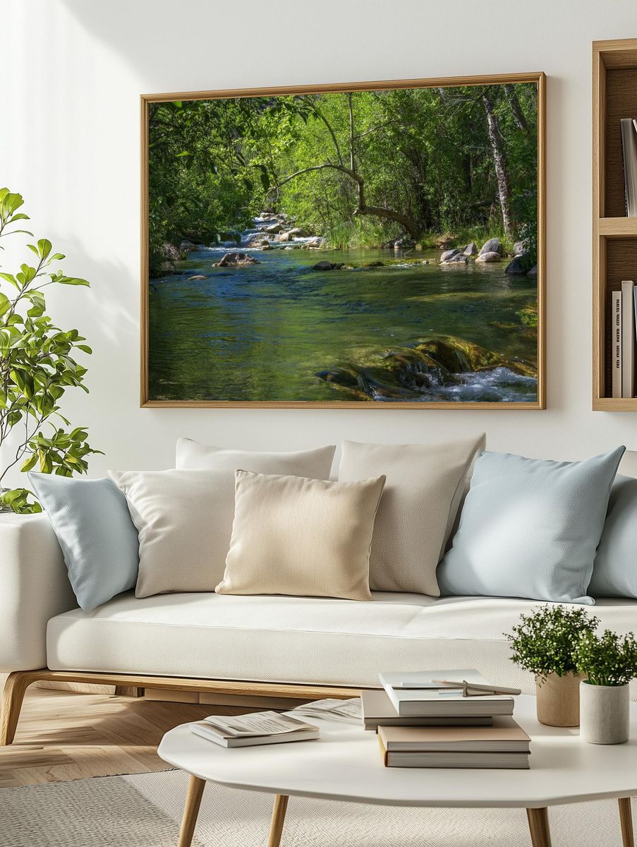 Serene River Landscape — Calming Nature Wall Art Print. — room view 2