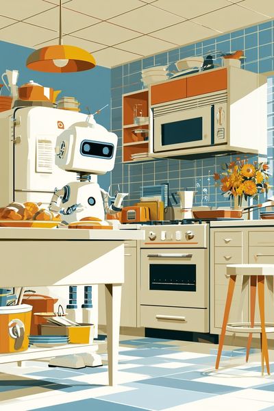 Retro Robot Kitchen Illustration Poster. poster print