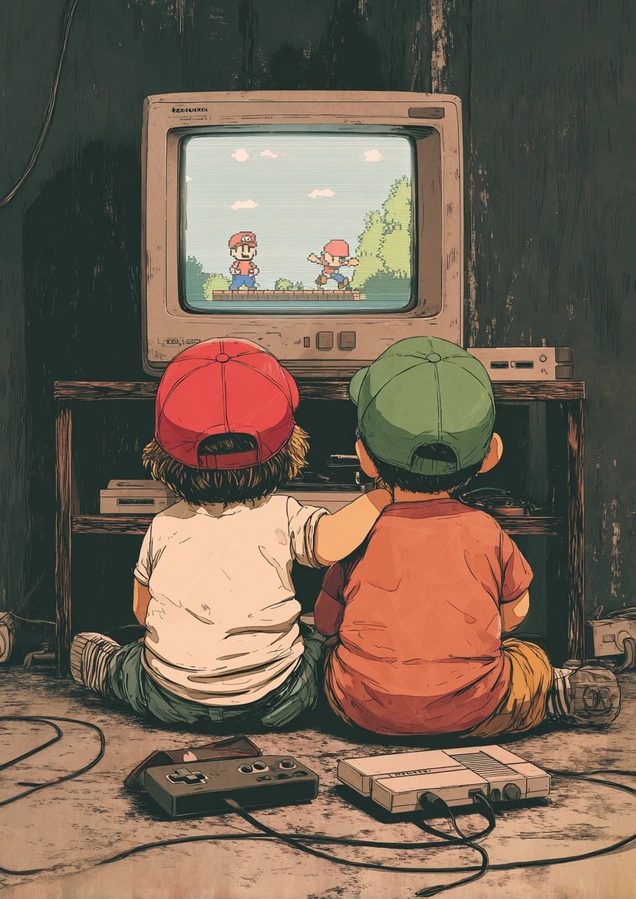 Retro Gaming Kids — Illustration Print. poster — illustration art
