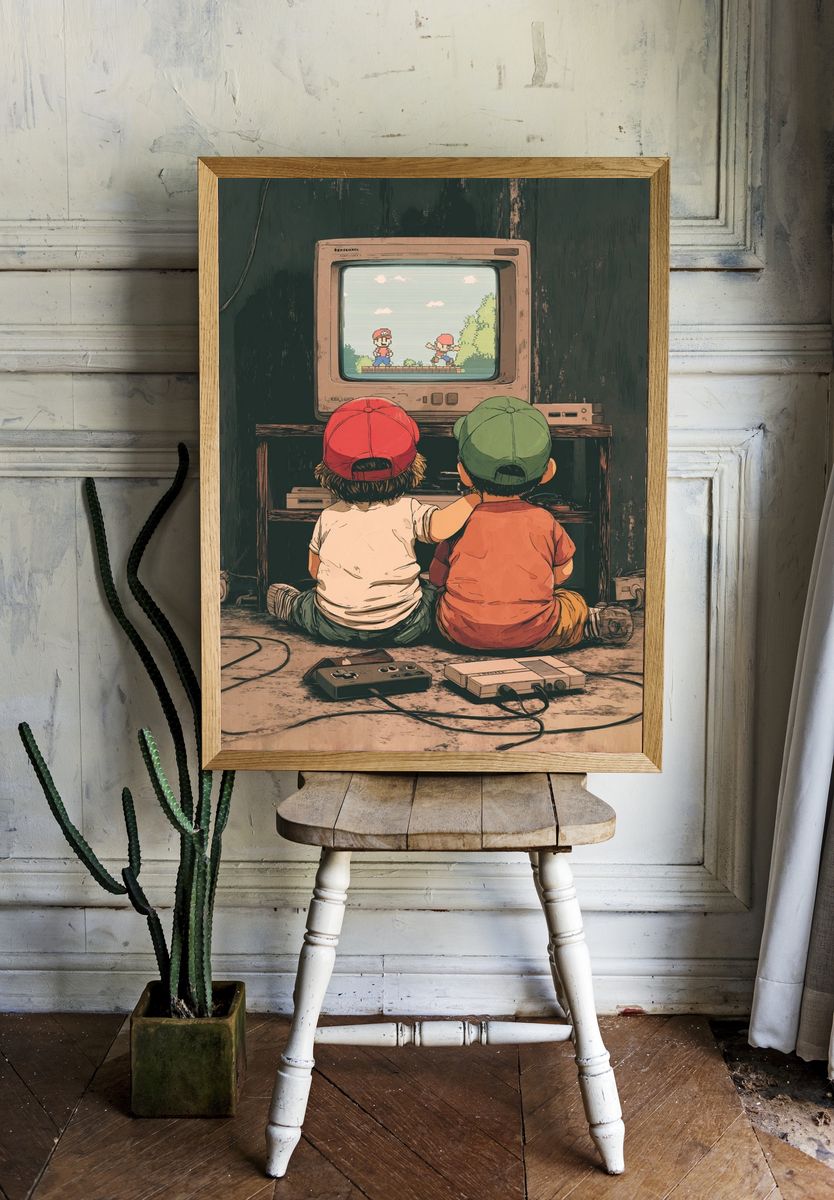 Retro Gaming Kids — Illustration Print. — room view 1