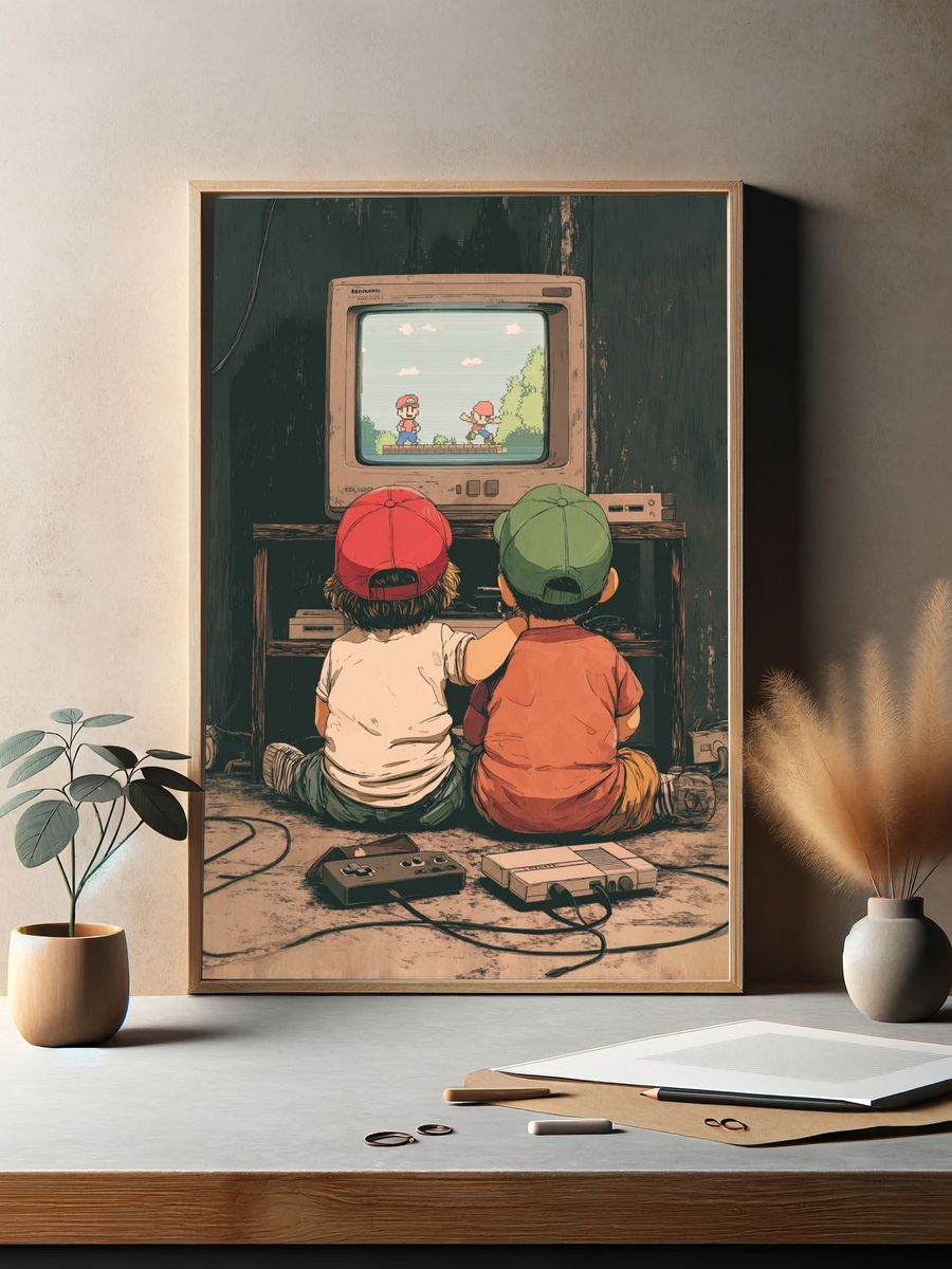 Retro Gaming Kids — Illustration Print. — room view 2