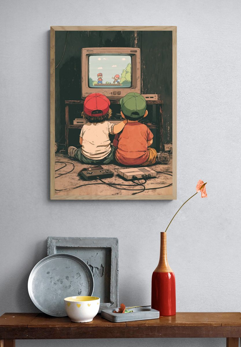 Retro Gaming Kids — Illustration Print. — room view 3