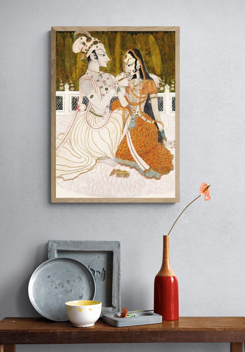 Radha and Krishna — Indian Miniature Art Print. — room view 3