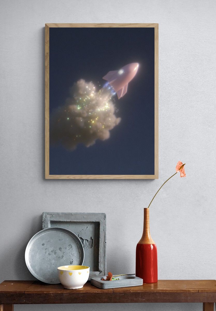 Rocket Launch — Digital Art Print. — room view 3